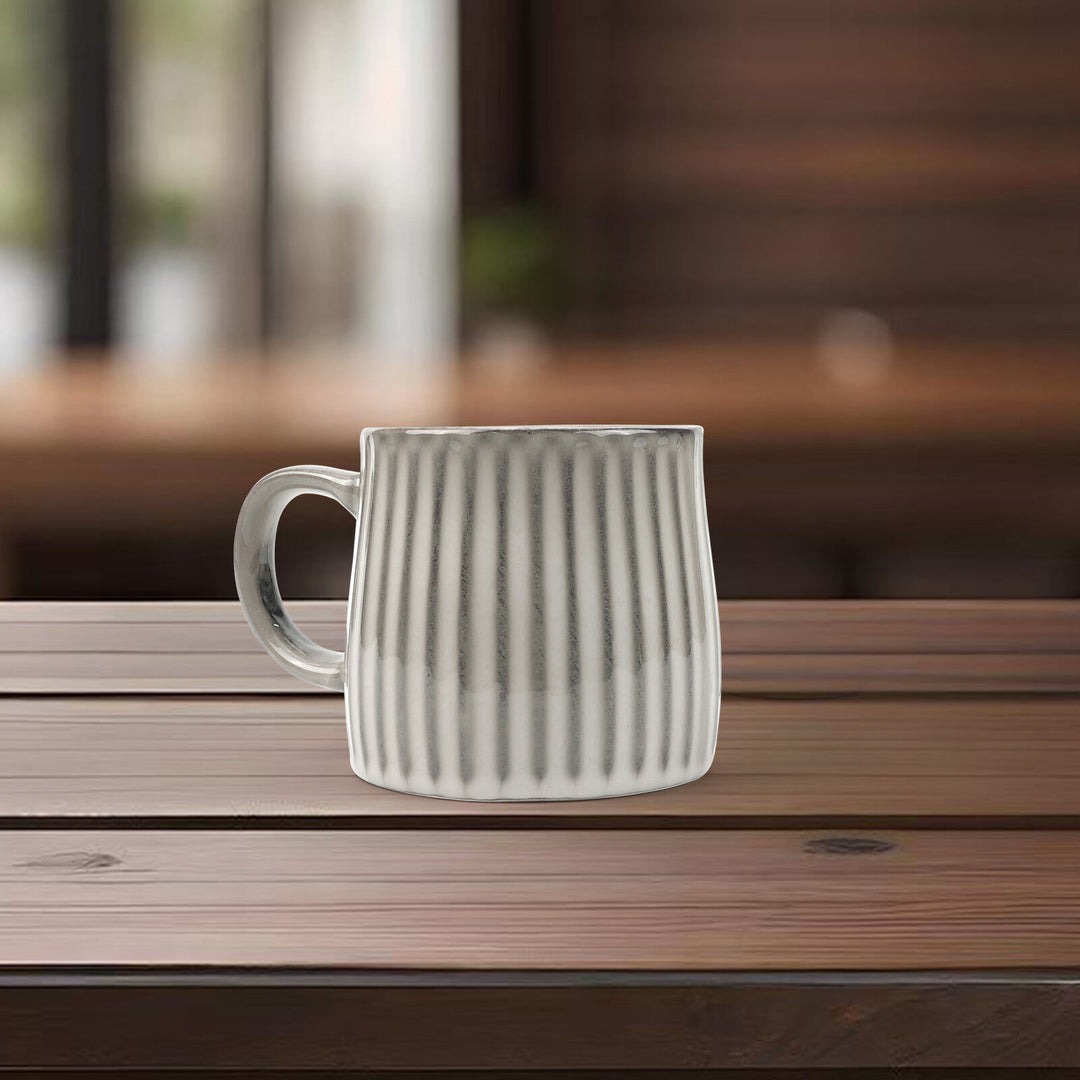 High-Fired Ceramic Stoneware Ribbed Stripe Mug 460ml Matt EARTHY GREY