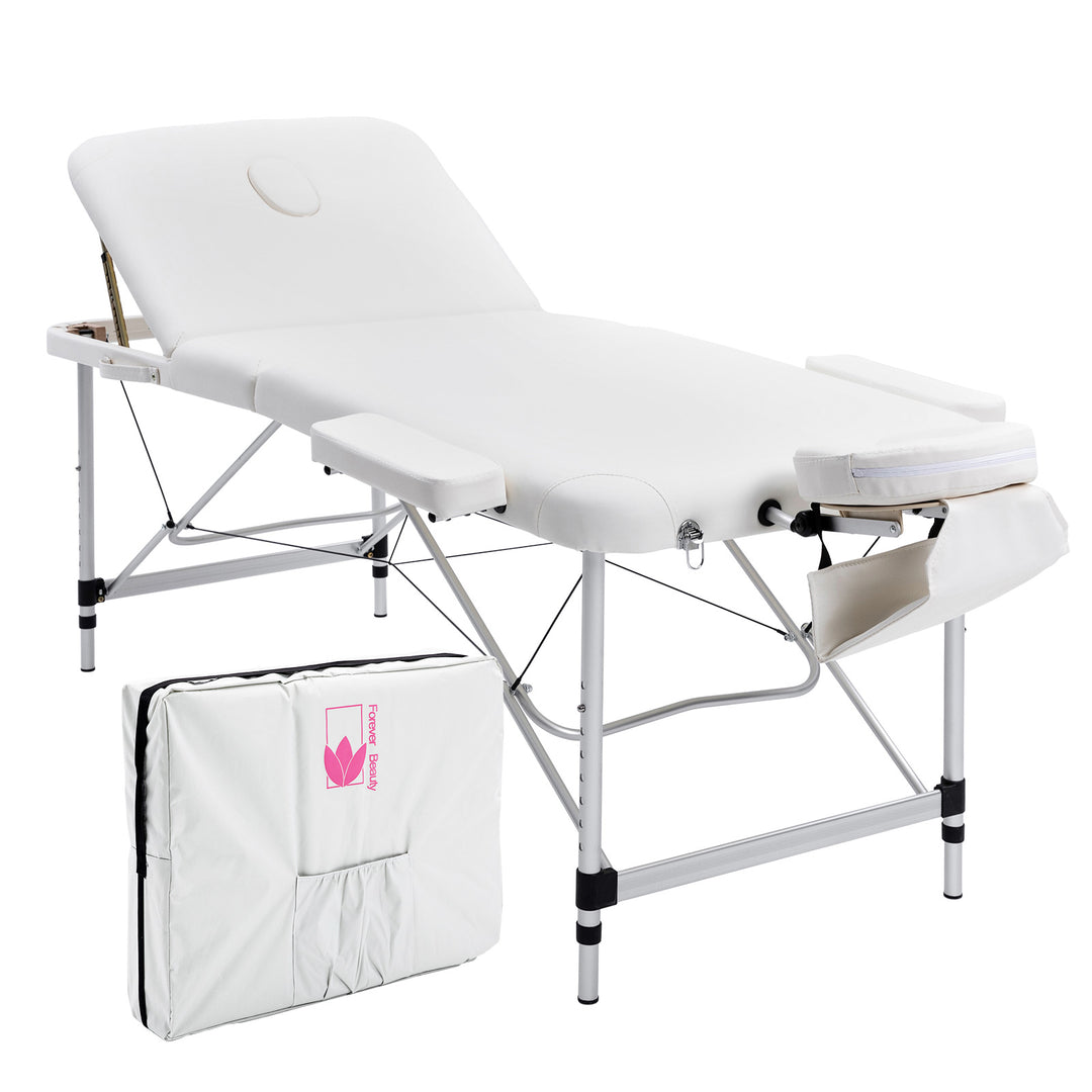 Aluminium Portable Beauty Massage Table Bed 3 Fold 75cm White