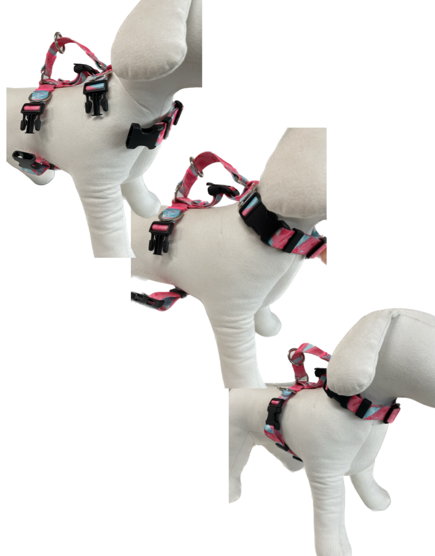 Dog Double-Lined Straps Harness Adjustable M MARBLE PINK