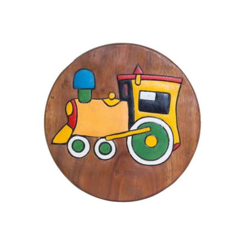 Hand Carved Children's Chair Stool Wooden Train Locomotive Theme