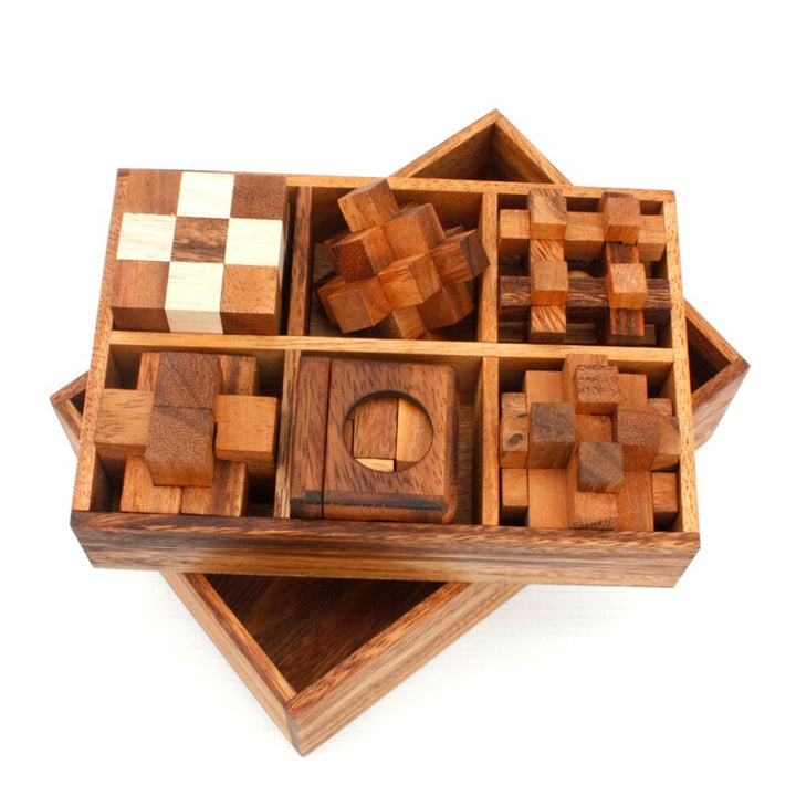 12 unique hand made wooden Puzzles in a Deluxe Gift Box Set-for kids or adults