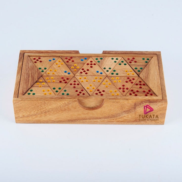 Wooden Domino Game Set Triangle shaped Handmade Dominoes in Gift box