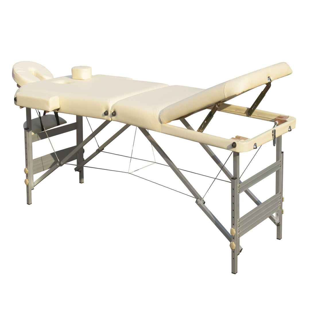 YES4HOMES 3 Fold Portable Aluminium Massage Table Massage Bed Beauty Therapy Beige