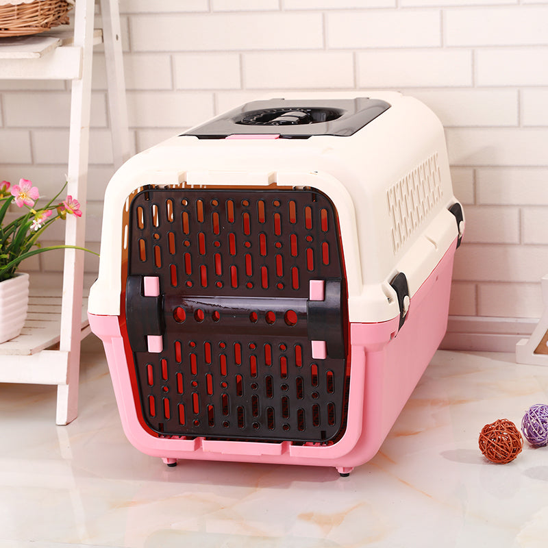 YES4PETS Medium Dog Cat Crate Pet Rabbit Carrier Travel Cage With Tray & Window Pink