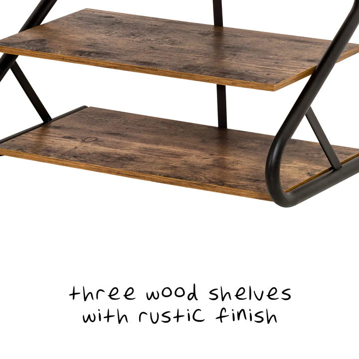 Matte Black Frame Rustic Wood 3-Tier Medium Shoe Rack Shelf Stand Storage Organizer