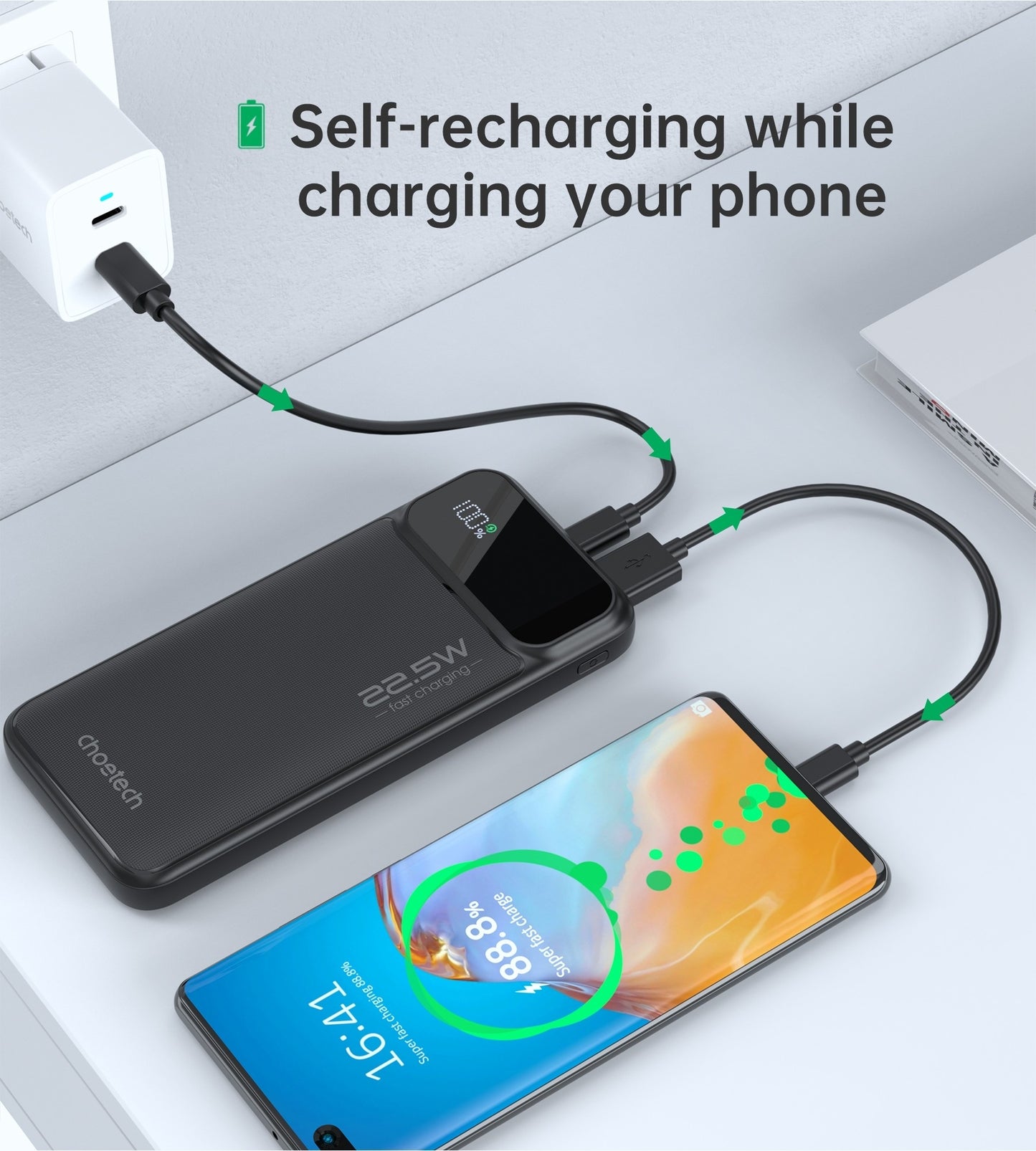 CHOETECH B728 10000mAh Power Bank PD22.5W with Digital Display