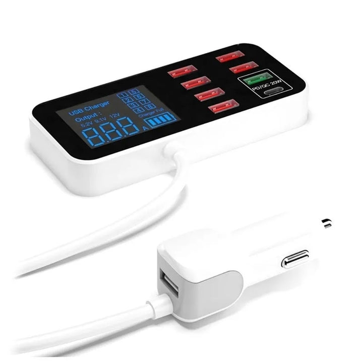 8-Port PD+QC3.0 Car Charger with LED Display