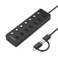 Simplecom CH375C USB-A and USB-C to 7-Port USB 3.0 Hub 5Gbps Individual Switches and Power Adapter