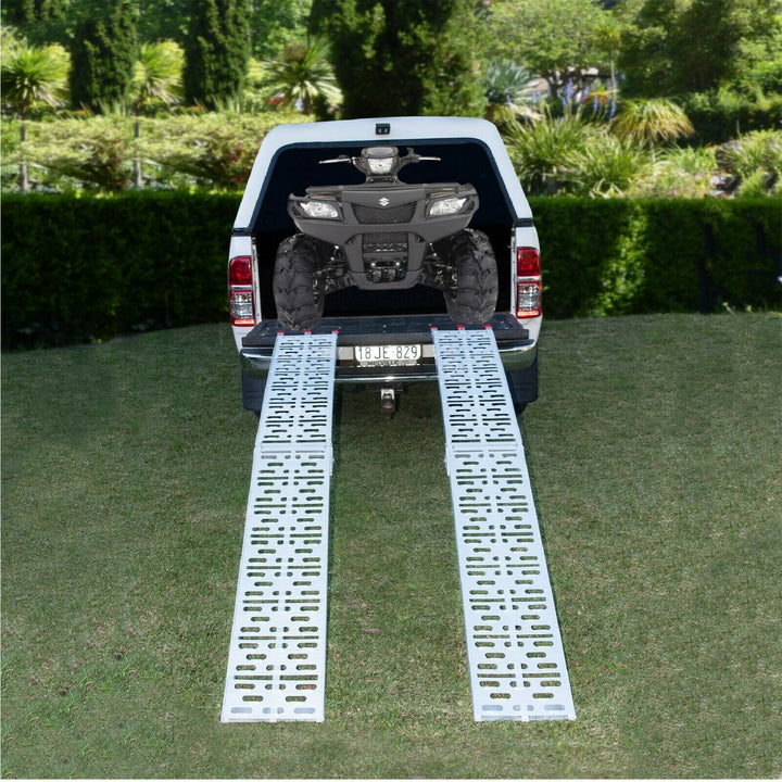 D2U Aluminum Folding Loading Ramps, 680kg Capacity - Heavy-Duty for ATVs, Motorcycles, Ride-On Lawnmowers - Foldable Design, Dual-Welded Joints, Rubber Tips, and Corrosion-Resistant Alloy