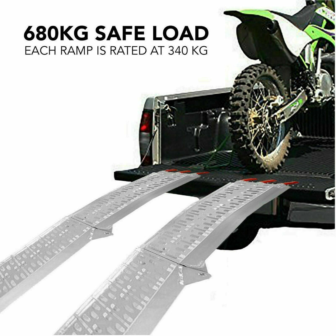 D2U Aluminum Folding Loading Ramps, 680kg Capacity - Heavy-Duty for ATVs, Motorcycles, Ride-On Lawnmowers - Foldable Design, Dual-Welded Joints, Rubber Tips, and Corrosion-Resistant Alloy