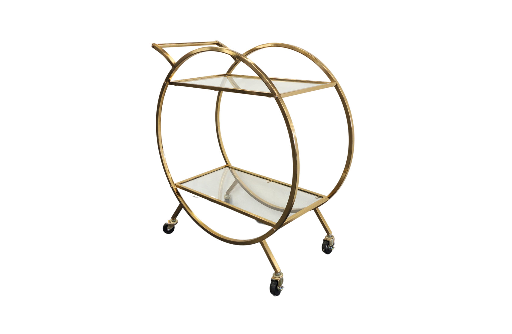 Roman Glass Bar Cart / Trolley With Wheels - Gold