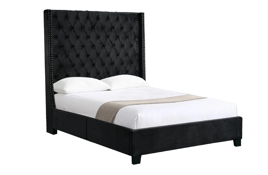 Ella Black Velvet Winged Bed 180cm - King