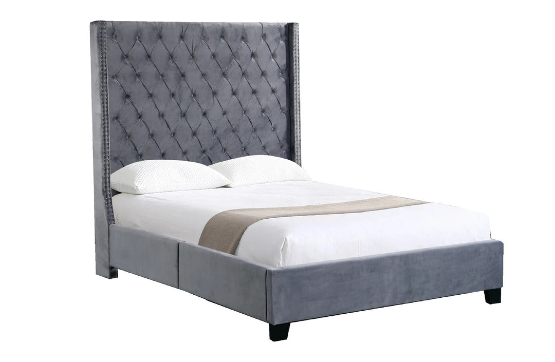 Ella Grey Velvet Winged Bed 180cm - King