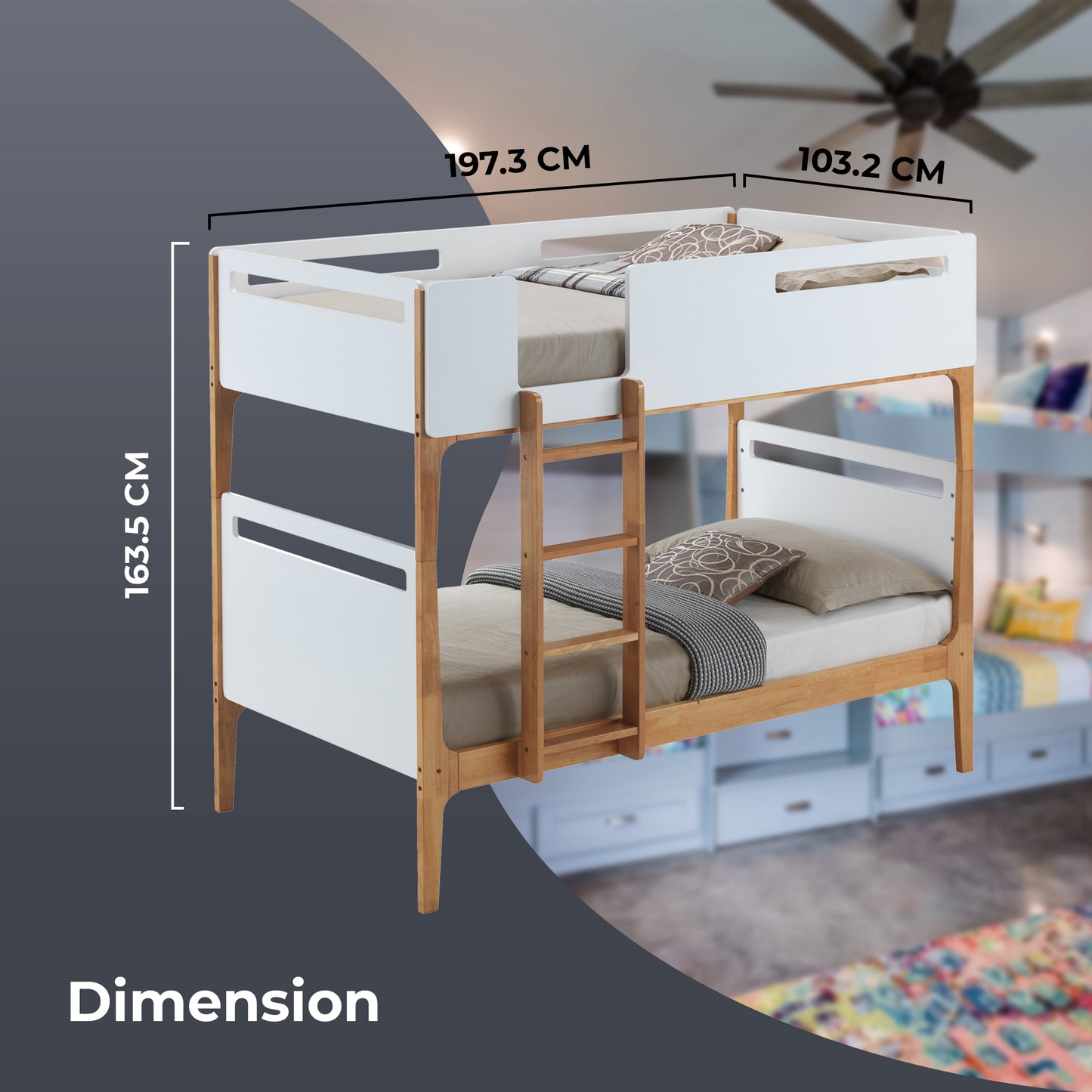 Baby Rose Single Bunk Bed Frame Solid Rubber Timber Wood Loft Furniture - White