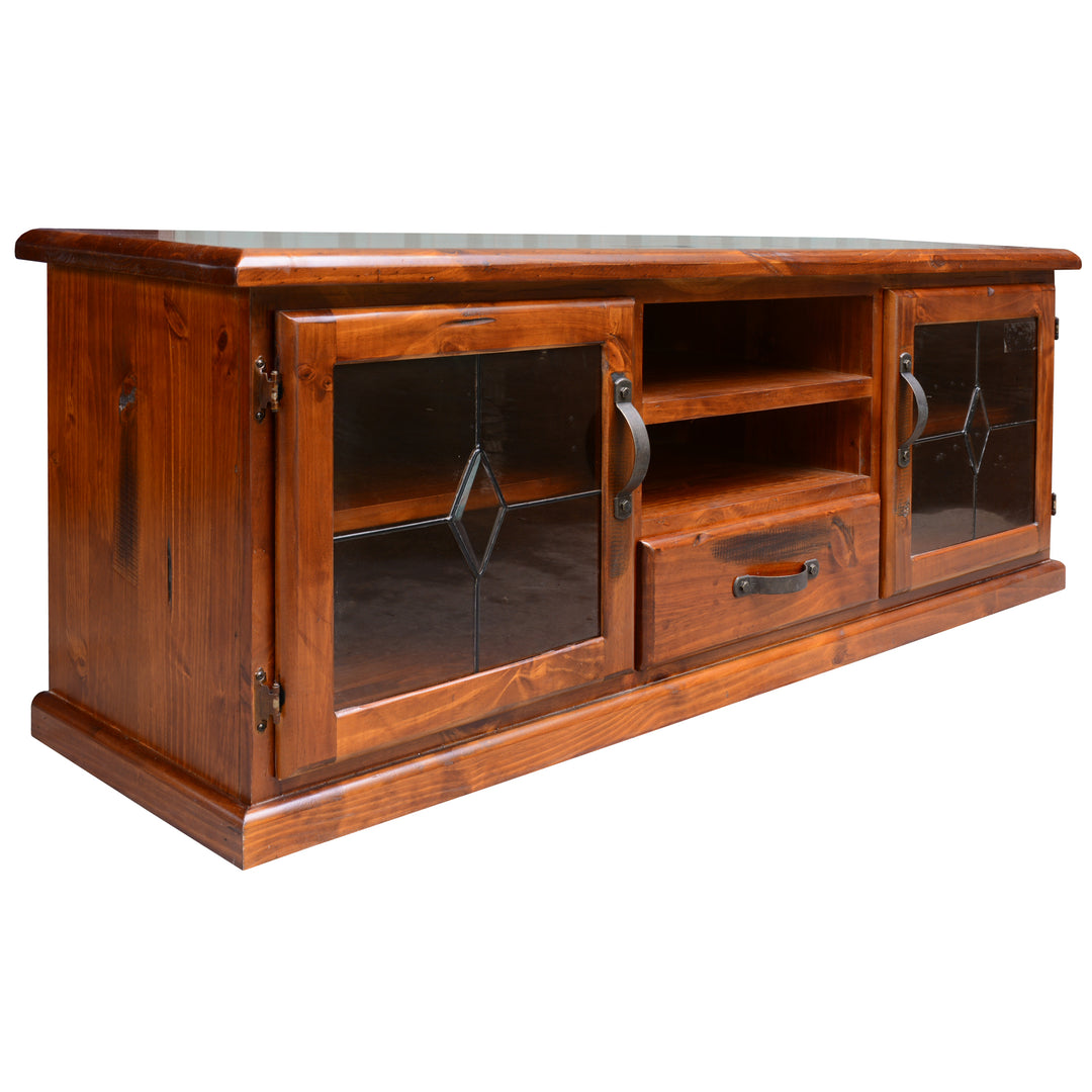 Umber ETU Entertainment TV Unit 166cm 2 Door 1 Drawer Solid Pine Wood - Dark Brown