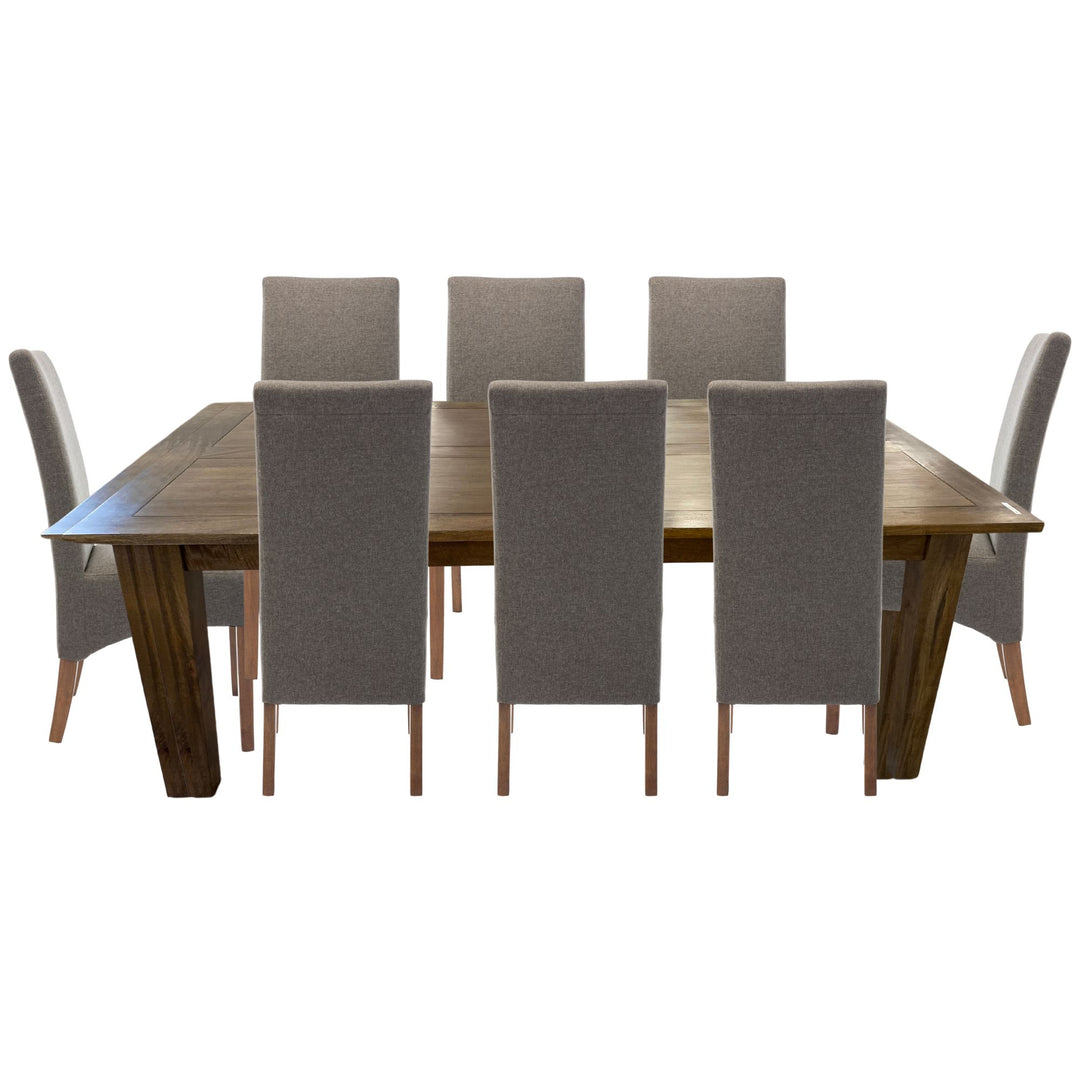 Aksa Fabric Upholstered Dining Chair Set of 4 Solid Pine Wood Furniture - Grey