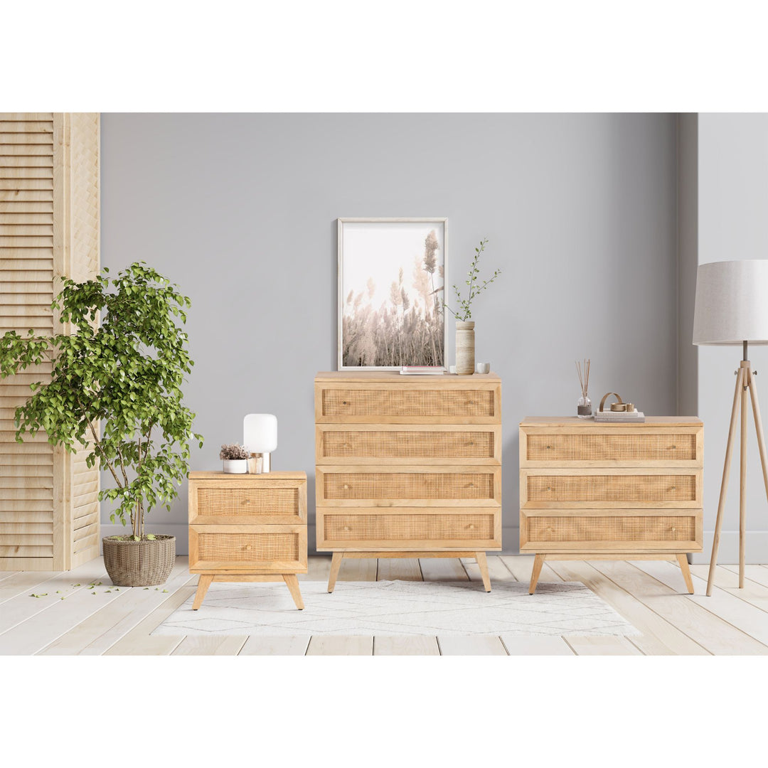 Olearia  Storage Cabinet Buffet Chest of 4 Drawer Mango Wood Rattan Natural