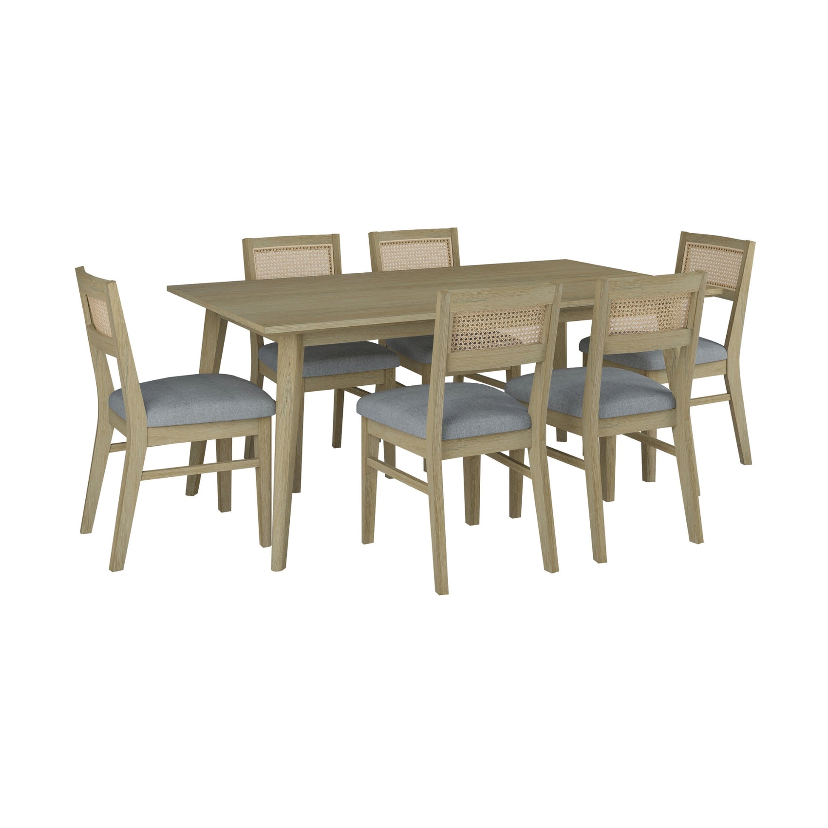 Grevillea 7pc Dining Set 180cm Table 6 Chair Acacia Wood Rattan Furniture -Brown