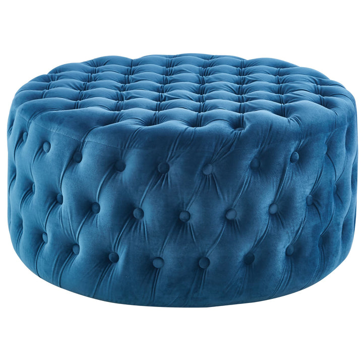 Cosmos Tufted Velvet Fabric Round Ottoman Footstools - Blue