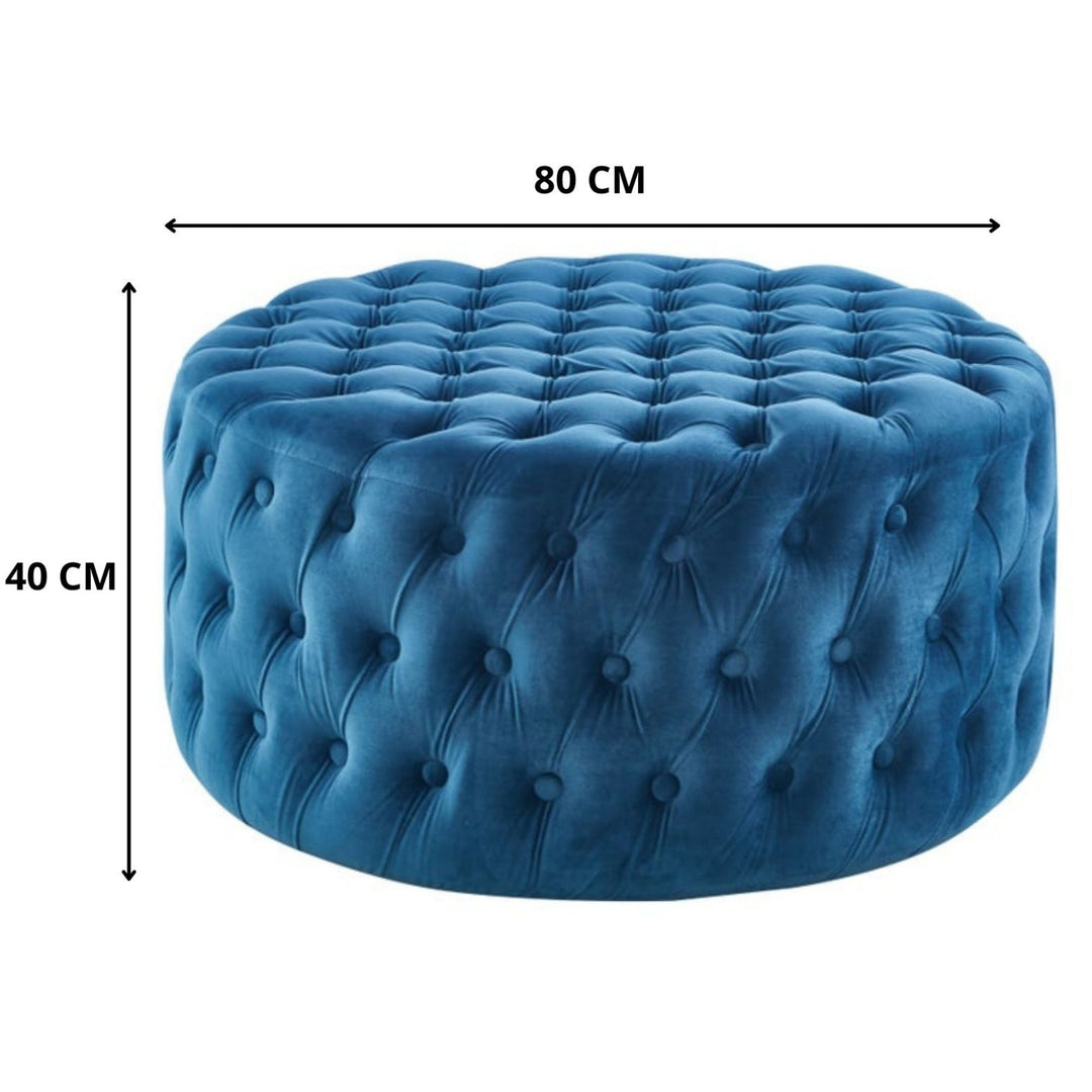 Cosmos Tufted Velvet Fabric Round Ottoman Footstools - Blue