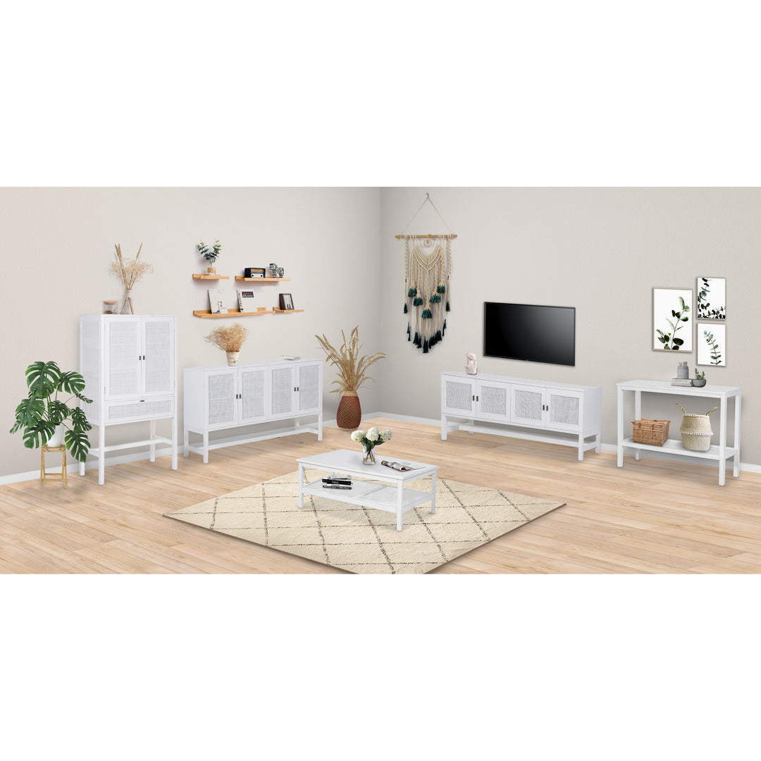 Jasmine Sideboard Buffet Table 160cm 4 Door Mindi Wood Rattan - White