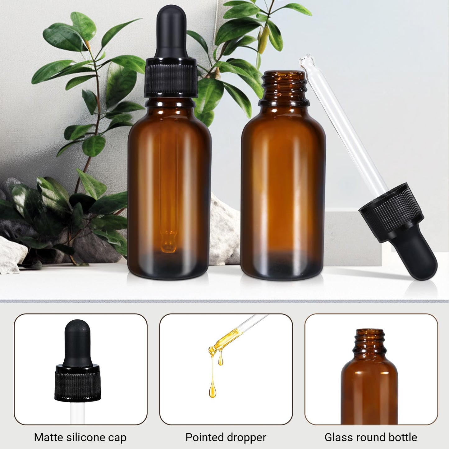 100ml (5 Pack) Amber Glass Dropper Bottle Liquid Essential Oils Bottle Bottles Leakproof Glass Tincture Bottles