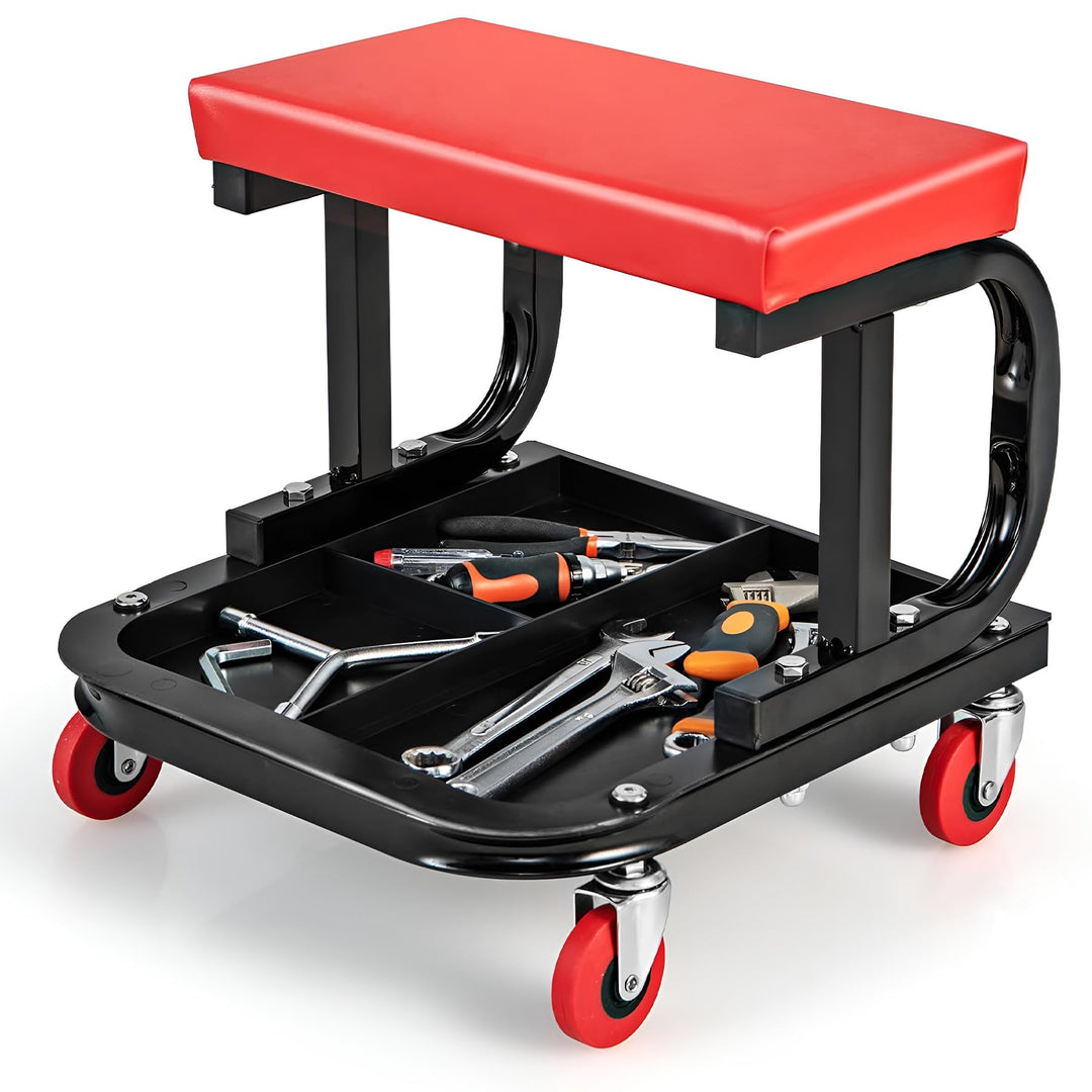 Garage Roller Seat Car Creeper Seat with Tool Tray Storage for Garages Mechanic Roller Seat