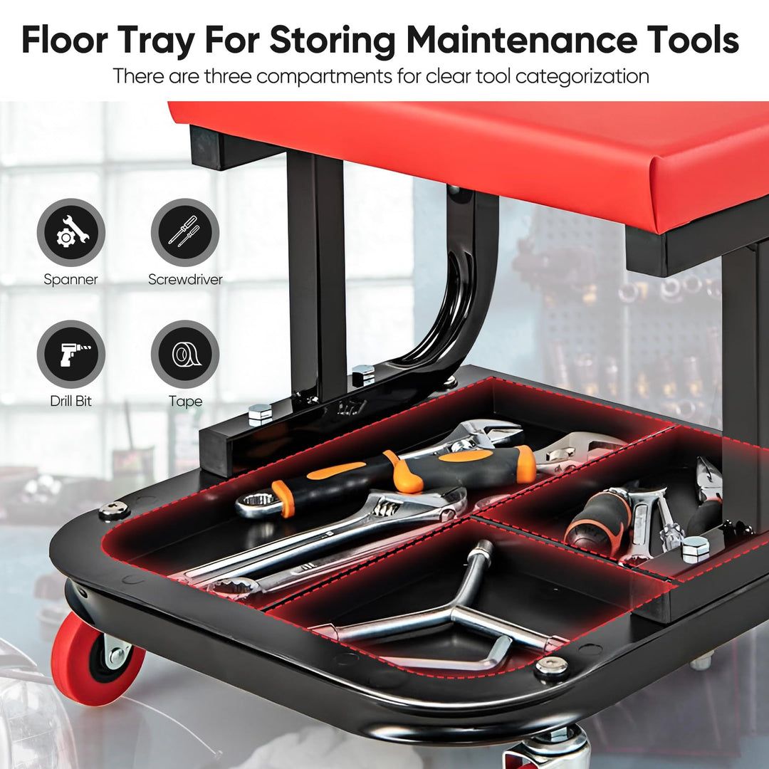 Garage Roller Seat Car Creeper Seat with Tool Tray Storage for Garages Mechanic Roller Seat