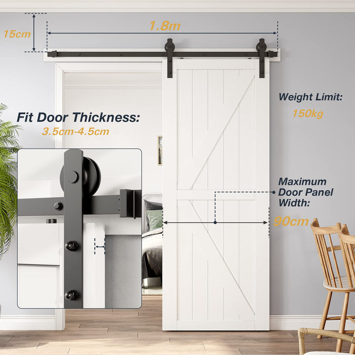 1.8m Heavy Duty Sliding Barn Single Door Hardware Kit Damper Track Rail Roller System