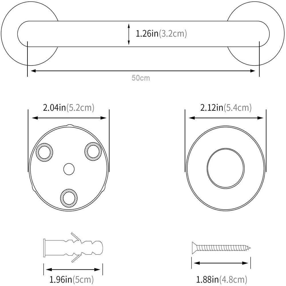 50cm Stainless Steel Handle for Shower Toilet Grab Bar Handle Bathroom Stairway Handrail Elderly Senior Assist