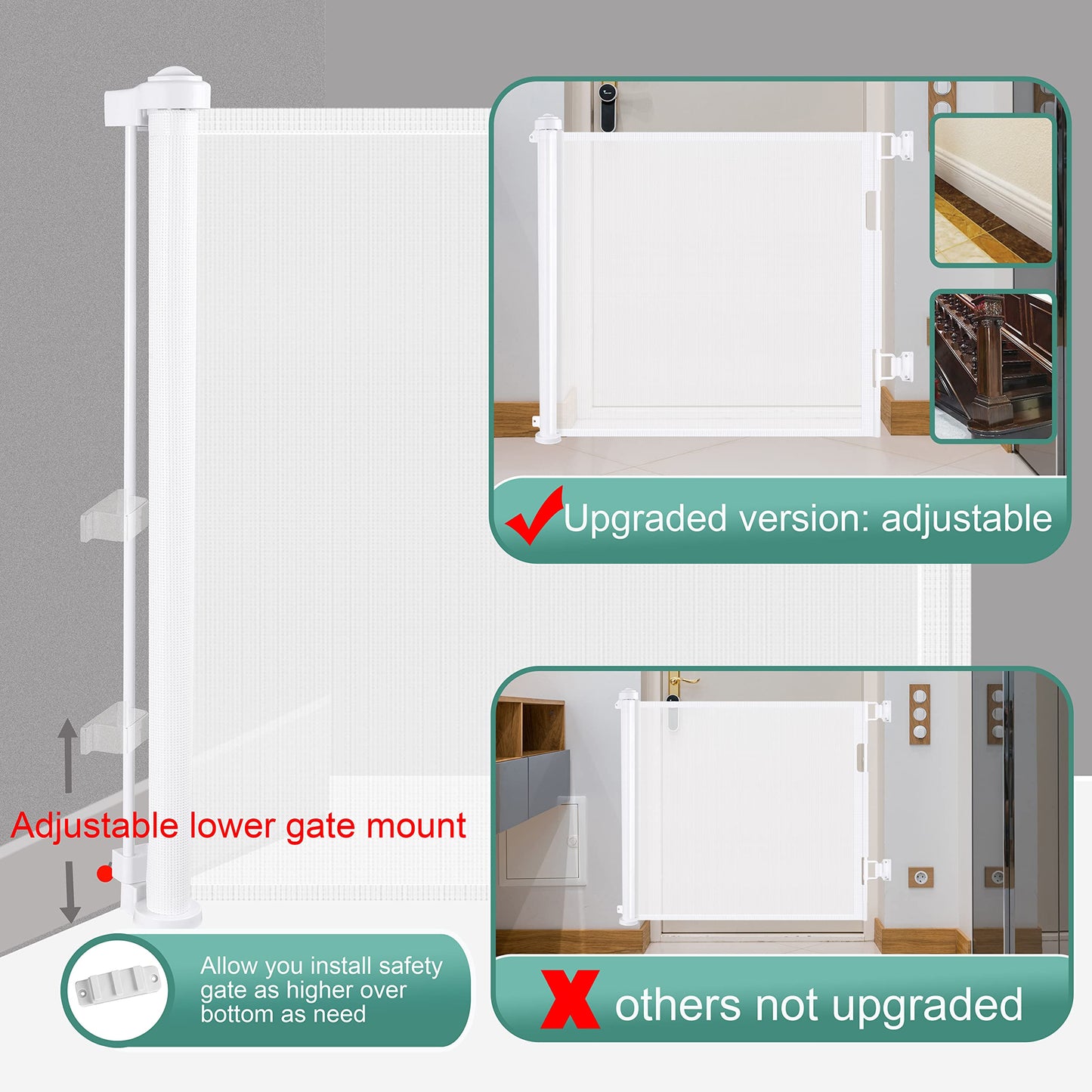 Retractable 1.5M Doorways Hallways Stairs Baby Gate Dog Pet Gate Indoor Outdoor Safety Gates White