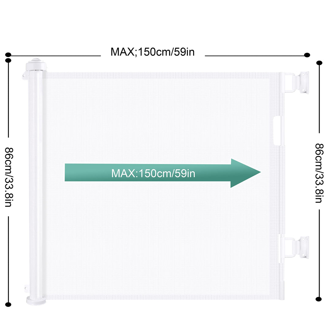 Retractable 1.5M Doorways Hallways Stairs Baby Gate Dog Pet Gate Indoor Outdoor Safety Gates White