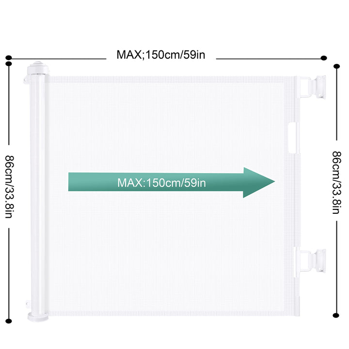 Retractable 1.5M Doorways Hallways Stairs Baby Gate Dog Pet Gate Indoor Outdoor Safety Gates White