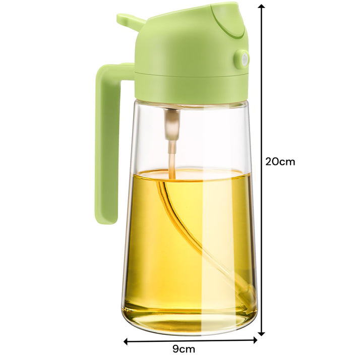 600ml 2 in 1 Glass Oil Sprayer Dispenser Kitchen Sprayz Cooking Baking Oil Bottle BBQ Spray Green