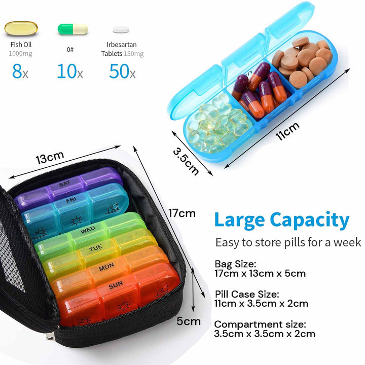 Weekly Pill Organizer 3 Times a Day Pill Box Daily Pill Case Vitamin, Medicine Case