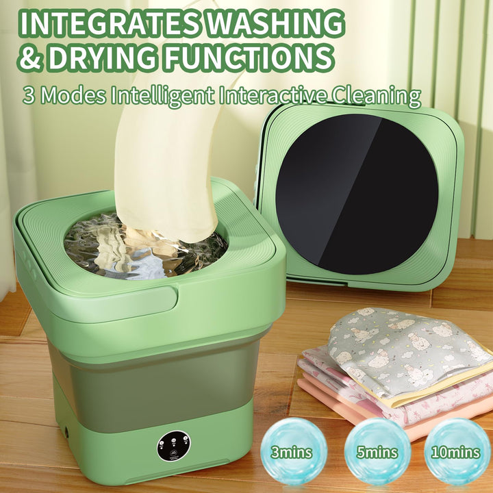 Mini 8L Portable Foldable Washing Machine Washer for Underwear Baby Clothes Camping Travel Green