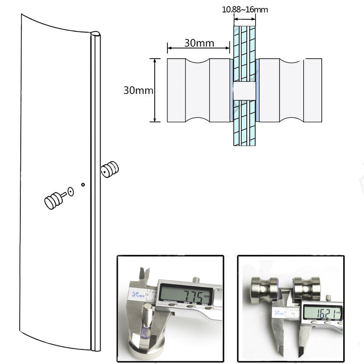 Shower Glass Door Knob Bathroom Round Back-to-Back Handle SUS304 Brushed Nickel