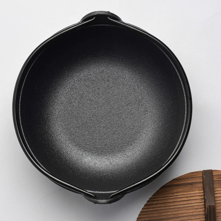 29cm Cast Iron Sukiyaki Iron Pot Japanese Shabu Shabu Pot Pan Stockpot Wooden Lid Home Camping Picnic