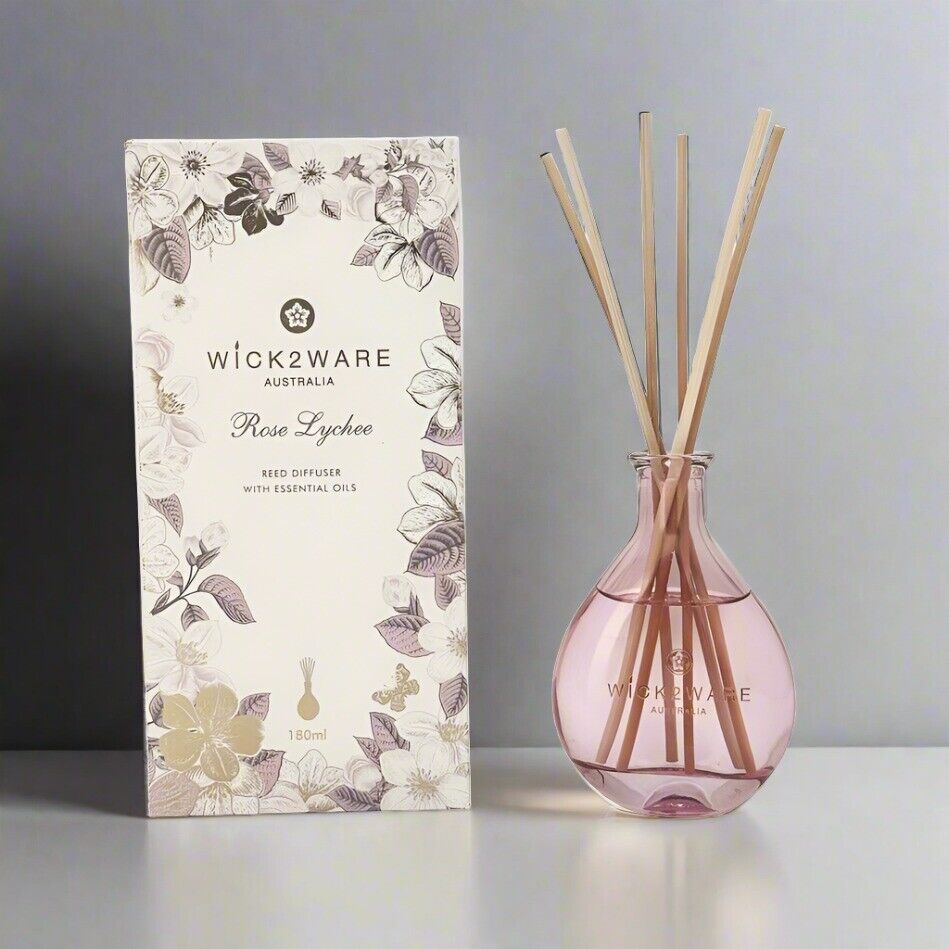 Wick2ware Australia 180ml Rose Lychee Reed Diffuser with Essential Oils