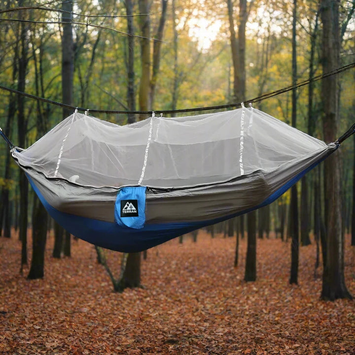 TERRAN Camping Hammock with Mosquito Net - Blue and Grey