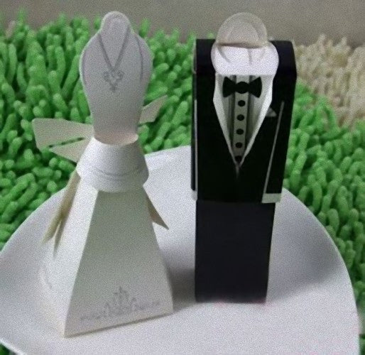 100 Pack of 50 Bride and 50 Groom Wedding Bridal Bomboniere Favor Candy Choc Almond Box - Kate Aspen Design