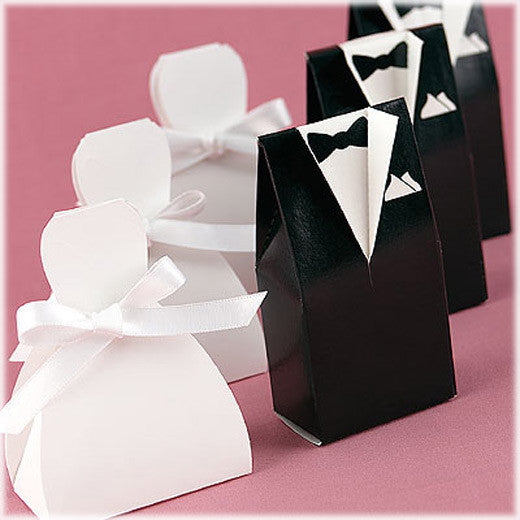 100 Pack of 50 Bride Gown and 50 Groom Tux Wedding Bridal Bomboniere Favor Candy Choc Almond Box - NW