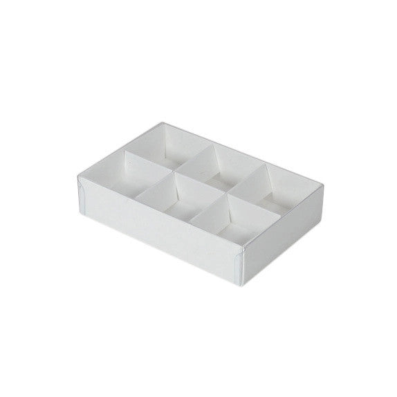 100 Pack of White Card Chocolate Sweet Soap Product Reatail Gift Box - 6 Bay Compartments - Clear Slide On Lid - 12x8x3cm