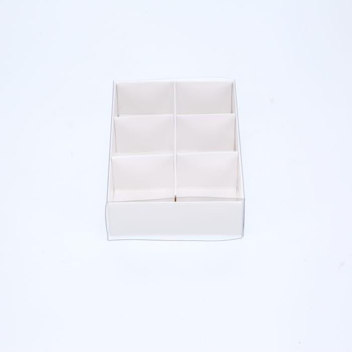 100 Pack of White Card Chocolate Sweet Soap Product Reatail Gift Box - 6 Bay Compartments - Clear Slide On Lid - 12x8x3cm