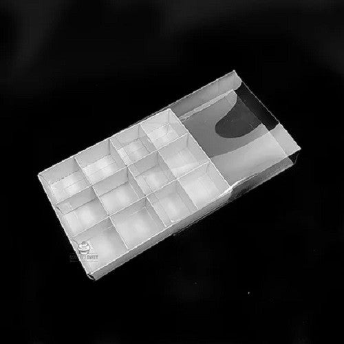 50 Pack of White Card Chocolate Sweet Soap Product Reatail Gift Box - 12 bay 4x4x3cm Compartments  - Clear Slide On Lid - 16x12x3cm