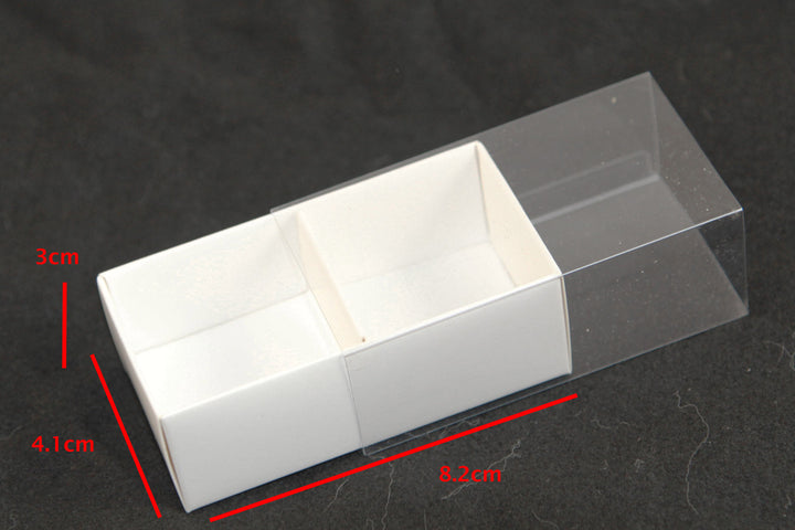 50 Pack of White Card Chocolate Sweet Soap Product Reatail Gift Box - 2 Bay Compartments - Clear Slide On Lid - 8x4x3cm