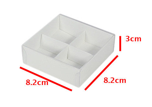 50 Pack of White Card Chocolate Sweet Soap Product Reatail Gift Box - 4 Bay Compartments - Clear Slide On Lid - 8x8x3cm