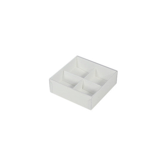 50 Pack of White Card Chocolate Sweet Soap Product Reatail Gift Box - 4 Bay Compartments - Clear Slide On Lid - 8x8x3cm