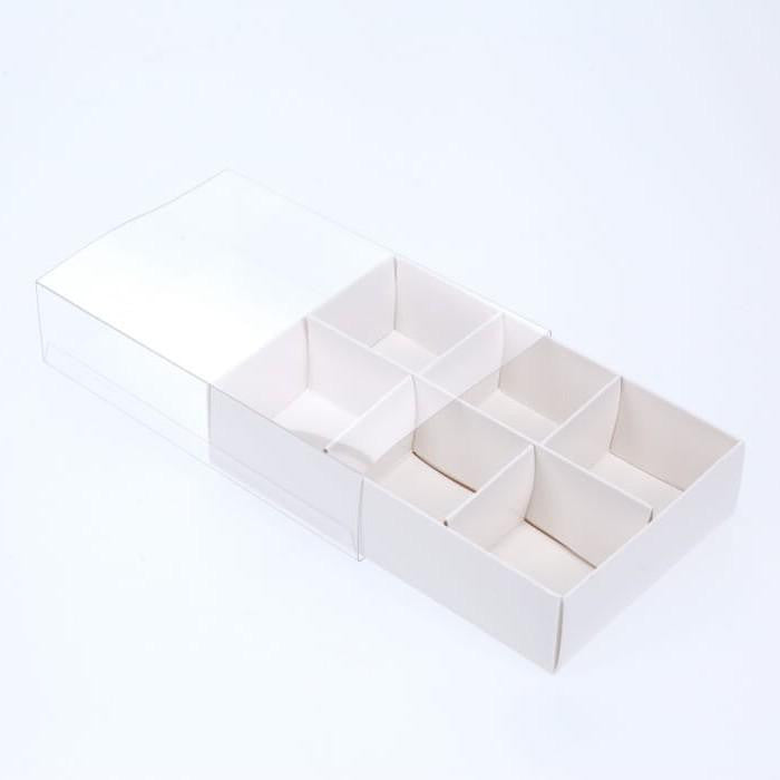 50 Pack of White Card Chocolate Sweet Soap Product Reatail Gift Box - 6 Bay Compartments - Clear Slide On Lid - 12x8x3cm