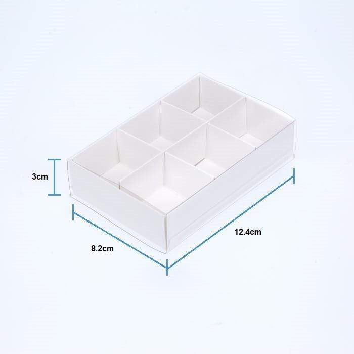 50 Pack of White Card Chocolate Sweet Soap Product Reatail Gift Box - 6 Bay Compartments - Clear Slide On Lid - 12x8x3cm